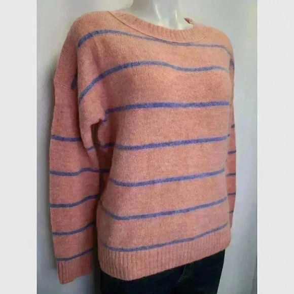 J. Crew Alpaca Merino Wool Pink Blue Striped Sweater Black Label Coastal XS - Picture 5 of 11
